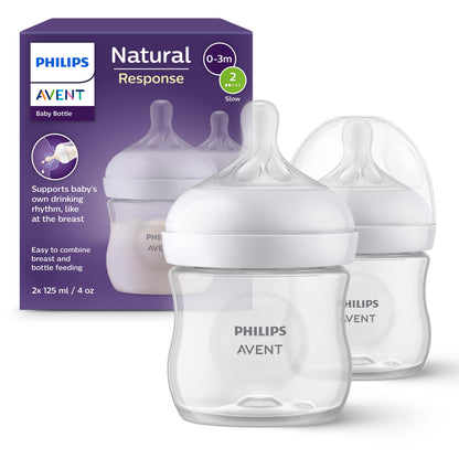 Philips Avent Natural Response Baby Bottle - 2 x 125ml Baby Milk Bottle for Newborns and Up, BPA Free, 0+ Months (Model SCY900/02)