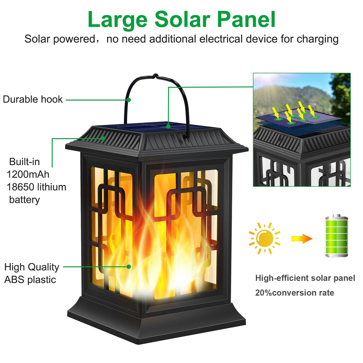 Woenergy Solar Lanterns Outdoor Waterproof, Hanging Solar Lights for Outside Black Hanging Solar Powered Lantern Decorative for Garden Yard Patio, 2 Pack