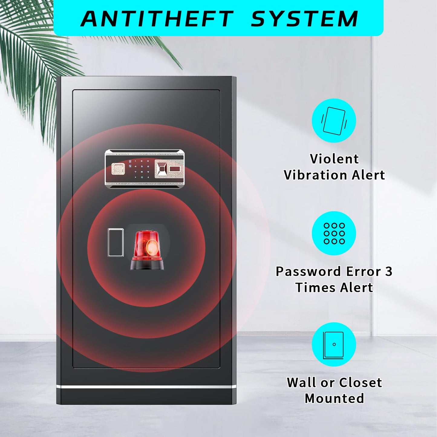 6.5 Cuft Biometric Safe,Home Safe with Fireproof Waterproof Bag,Anti-Theft Digital Security Lock Box with Smart Alert System,Removable Shelf,Built-in Drawer,Personal Document Safes for Money Jewelry