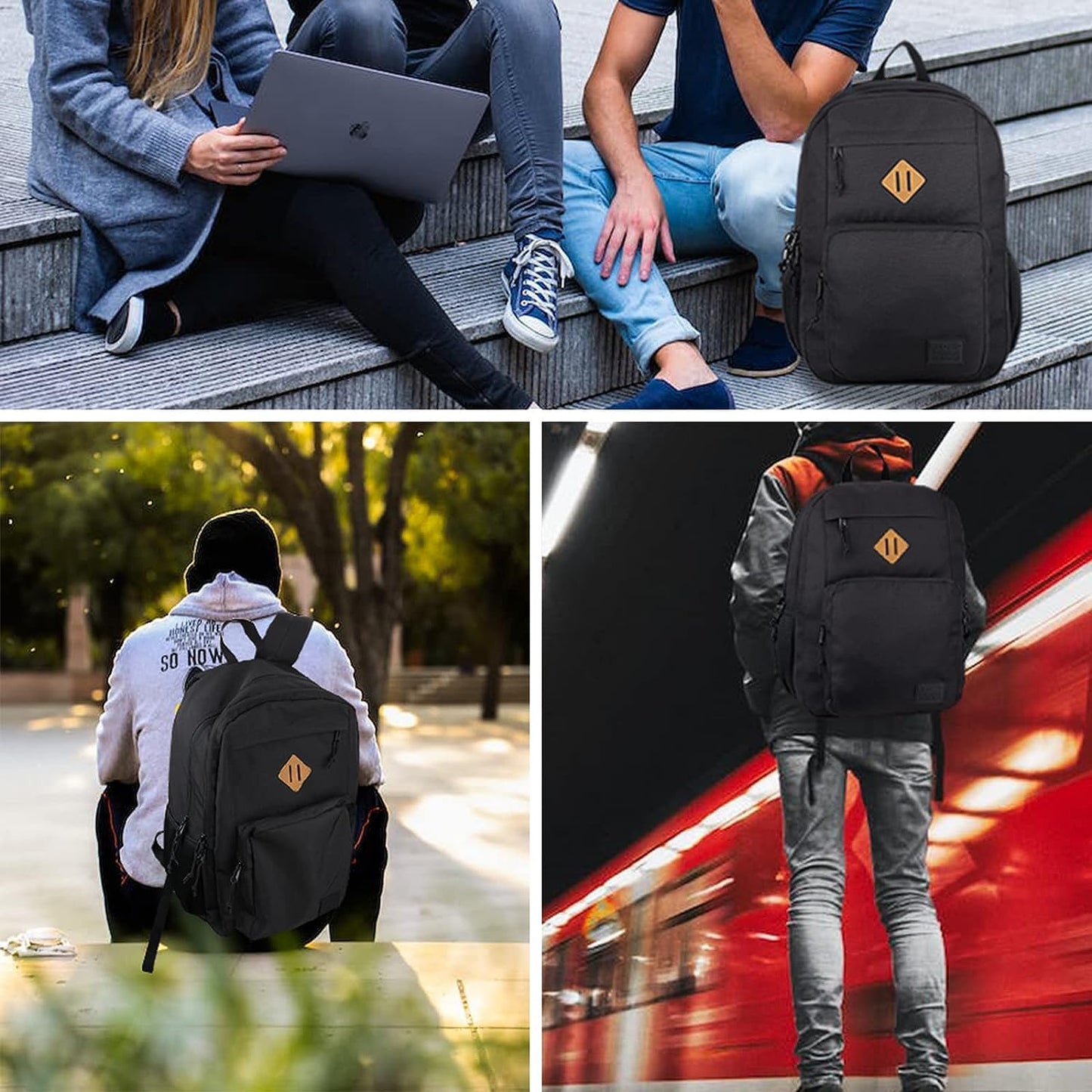 KEOFID Classic Travel backpack for Men and Women, Anti theft Laptop backpack with USB Charging Port for College, Business(Black)