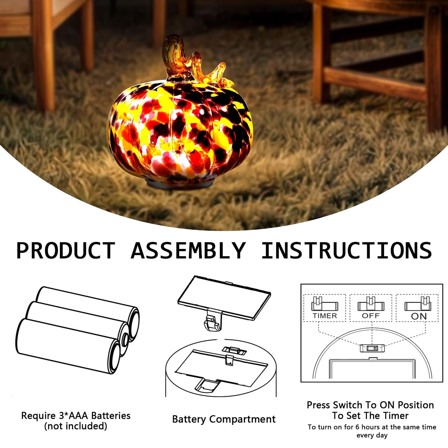 Naboher Handcrafted Glass Pumpkin with Warm LED Lights - Halloween & Thanksgiving Decor, Gift-Worthy Fall Home Decoration, 5.9-Inch Light-Up Tabletop Centerpiece (Vine Orange and Purple)