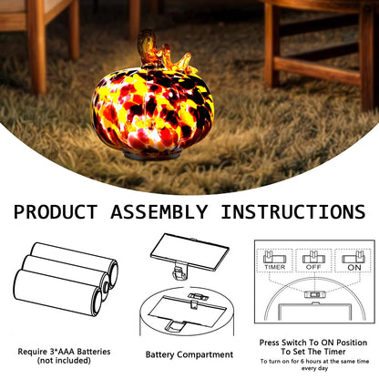 Naboher Handcrafted Glass Pumpkin with Warm LED Lights - Halloween & Thanksgiving Decor, Gift-Worthy Fall Home Decoration, 5.9-Inch Light-Up Tabletop Centerpiece (Vine Orange and Purple)