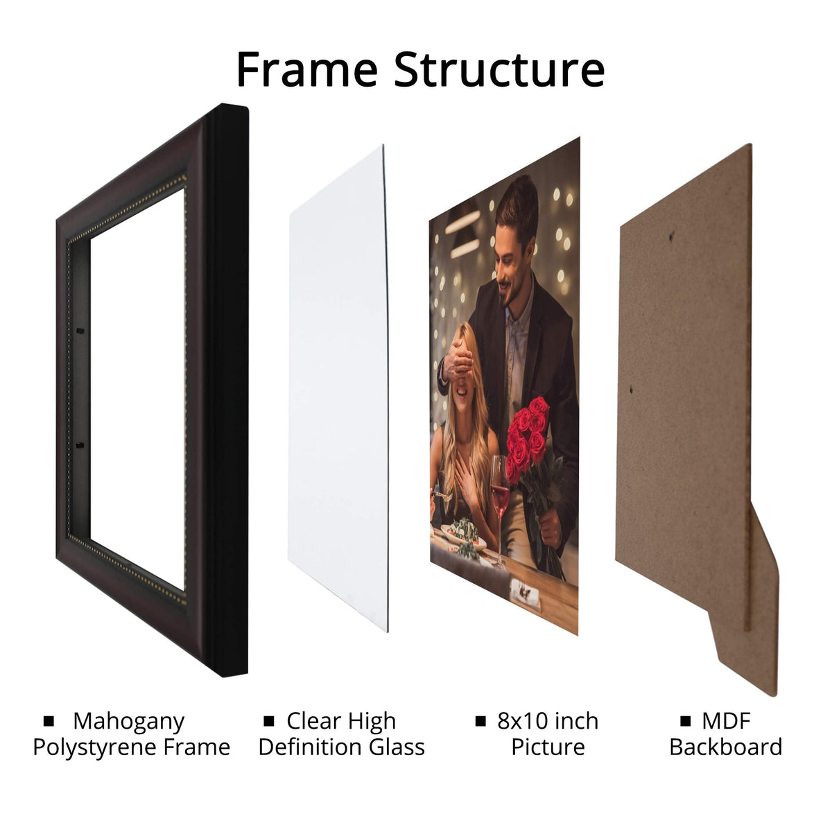 GraduatePro 8x10 Picture Frame for Tabletop Display and Wall Mounting Wooden 2 Pieces Mahogany with Gold Beaded Collage Brown