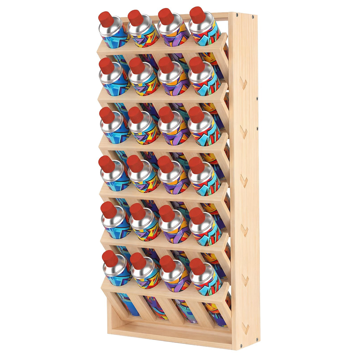 Sidasu 24 Can Spray Paint Can Holder, Wooden Spray Paint Storage Rack, Wall Mount Spray Can Organizer,6 Tier Paint Can Organizer for Garage/Workshop/Home