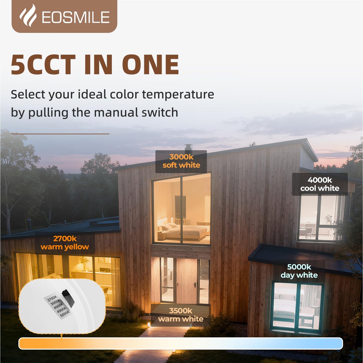 EOSMILE 12 Inch Wood Grain LED Flush Mount Ceiling Light, 25W, 3000LM, CRI 95+, 2700K-5000K 5-Color Selectable & Dimmable, Thin Flat Surface-Mounted Fixture for Bedroom, Hallway, Living Room
