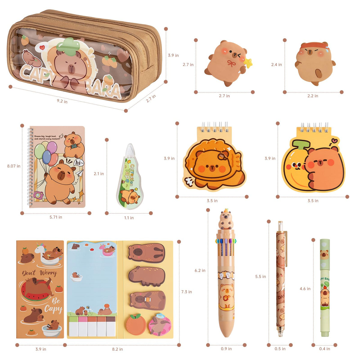 Sanfylikus Capybara Stationery Gift Set for Kids, 25PCS Cute School Supplies Kit w/Pencil Case, Notebook & Stickers, Kawaii Aesthetic Office Desk Accessories for Girls Boys Ages 5-14
