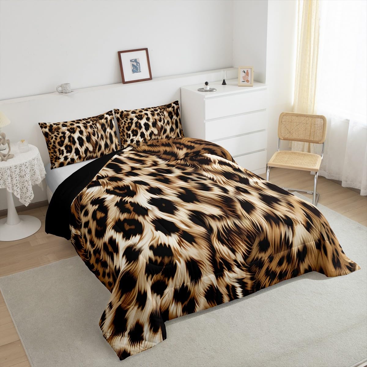 Feelyou Leopard Print Comforter Set - Cheetah Print Bedding Set for Kids - 1 Comforter Set with 2 Pillowcases - Full Size