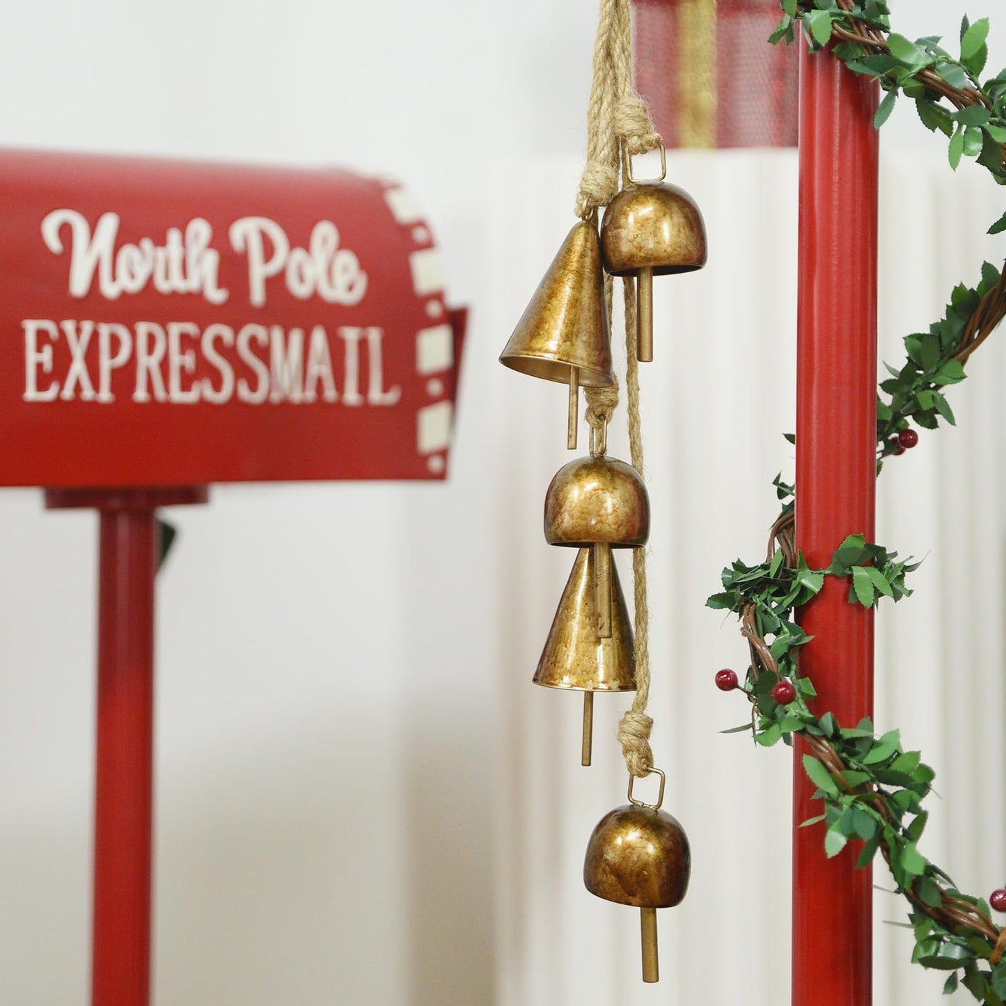 Rustic Gold Metal Bells with Jute Rope for Christmas Tree, Wreath, Party, Wedding Decor - 3.5W x 21H