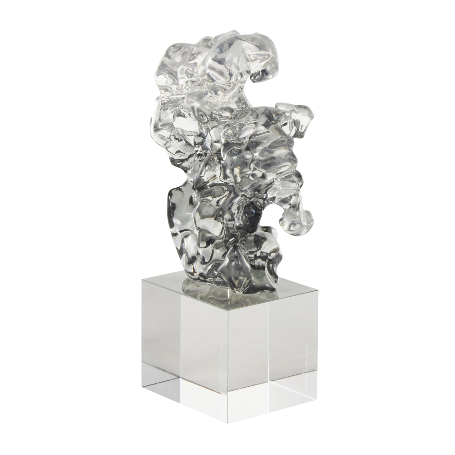 Deco 79 Glass Abstract Decorative Sculpture Freeform Home Decor Statue with Clear Square Base, Accent Figurine 6" x 3" x 10", Clear