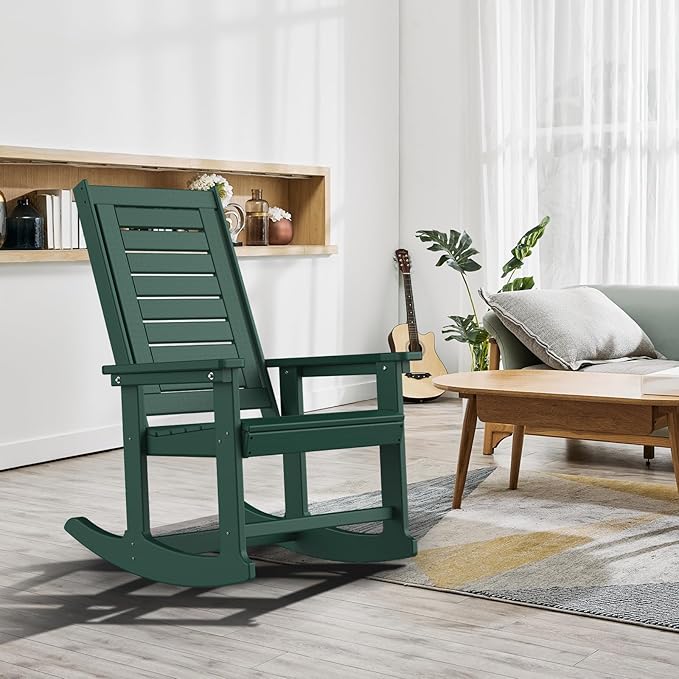 GREENVINES Outdoor Rocking Chairs | Set of 2 | Porch Rocker | HDPE Plastic | Forest | Oversized Rockers | High Back | Big & Tall | Ladder Back | for Patio Outside Backyard Balcony Garden