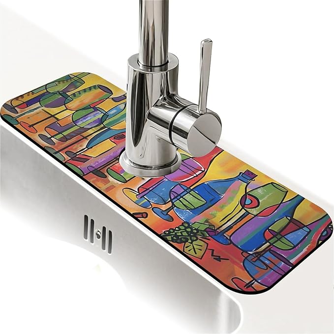 Kitchen Sink Splash Guard，Colored glass bottles Faucet Mat Sink Gadgets-Super