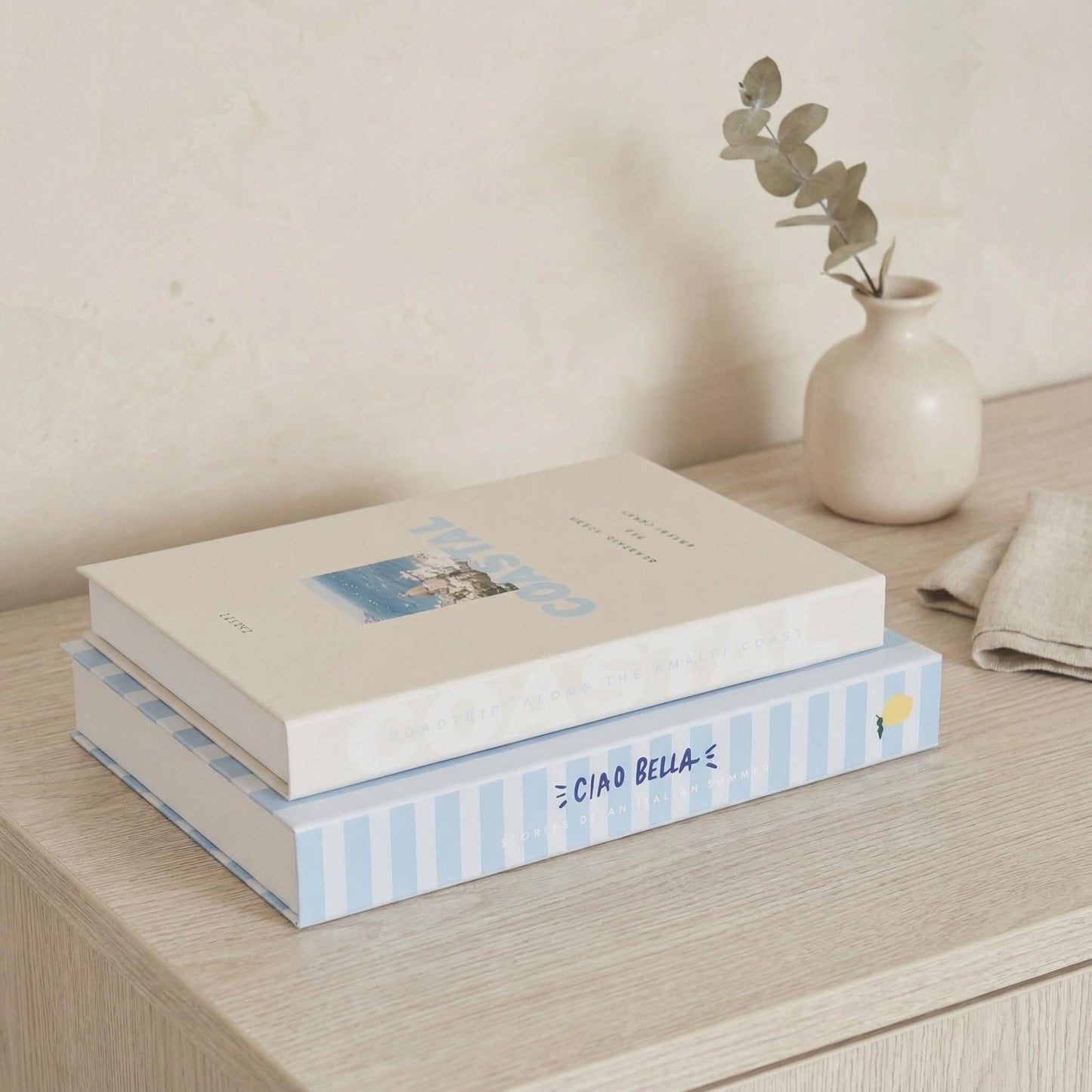 Beautiful Decorative Books - Set of 2 Coastal Room Decor Boxes Enhance Any Coffee Table, Bookshelf or Mantel Shelf - Aesthetic Fake/Faux Books for Modern Home Decoration, Photo Storage/Keepsake Box
