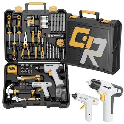 GRENPRO Tool Set Drill Set, 188PCS Tool Kit for Home with Cordless Drill Power, Hand Tool Kit for Women, Basic Household Auto Car Repair Tool Box for Men, Portable Plastic Storage Box Tools Sets