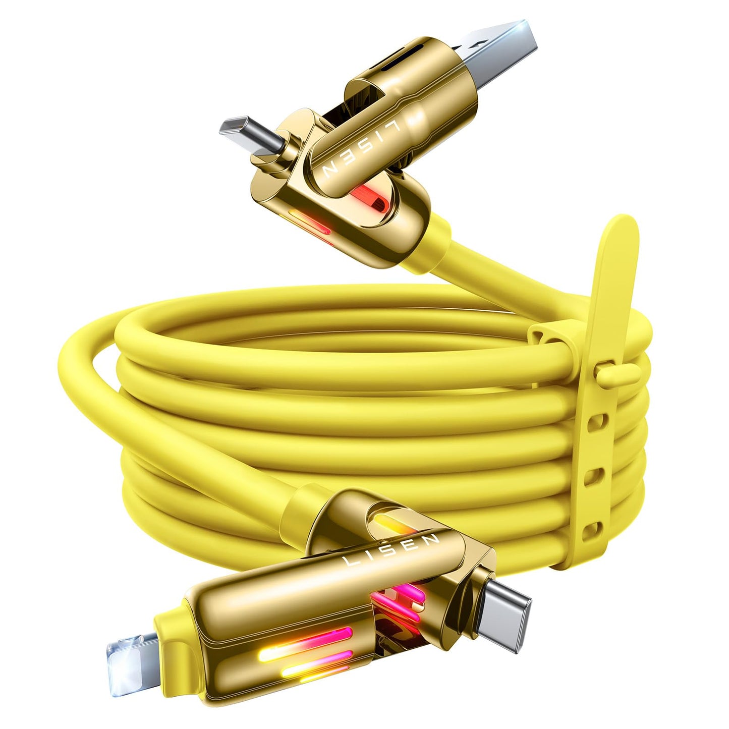 LISEN USB C to Lightning Cable, 240W 4 in 1 Charging Cable 6.6FT, Chubby USB A/C to C/Lightning with Light for iPhone Air 17 16 15 14 Pro/MacBook/iPad/Samsung/Switch 2, Multi Chargers for All Devices
