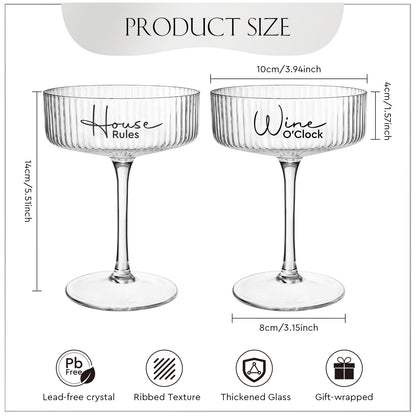 AW BRIDAL Wedding Gifts for Couples 2026 – 8.5oz Ribbed Coupe Glasses Set of 2 Housewarming Gifts for New Home, Martini Cocktail Champagne Glass, Couple Gift for Bridal Shower, Anniversary