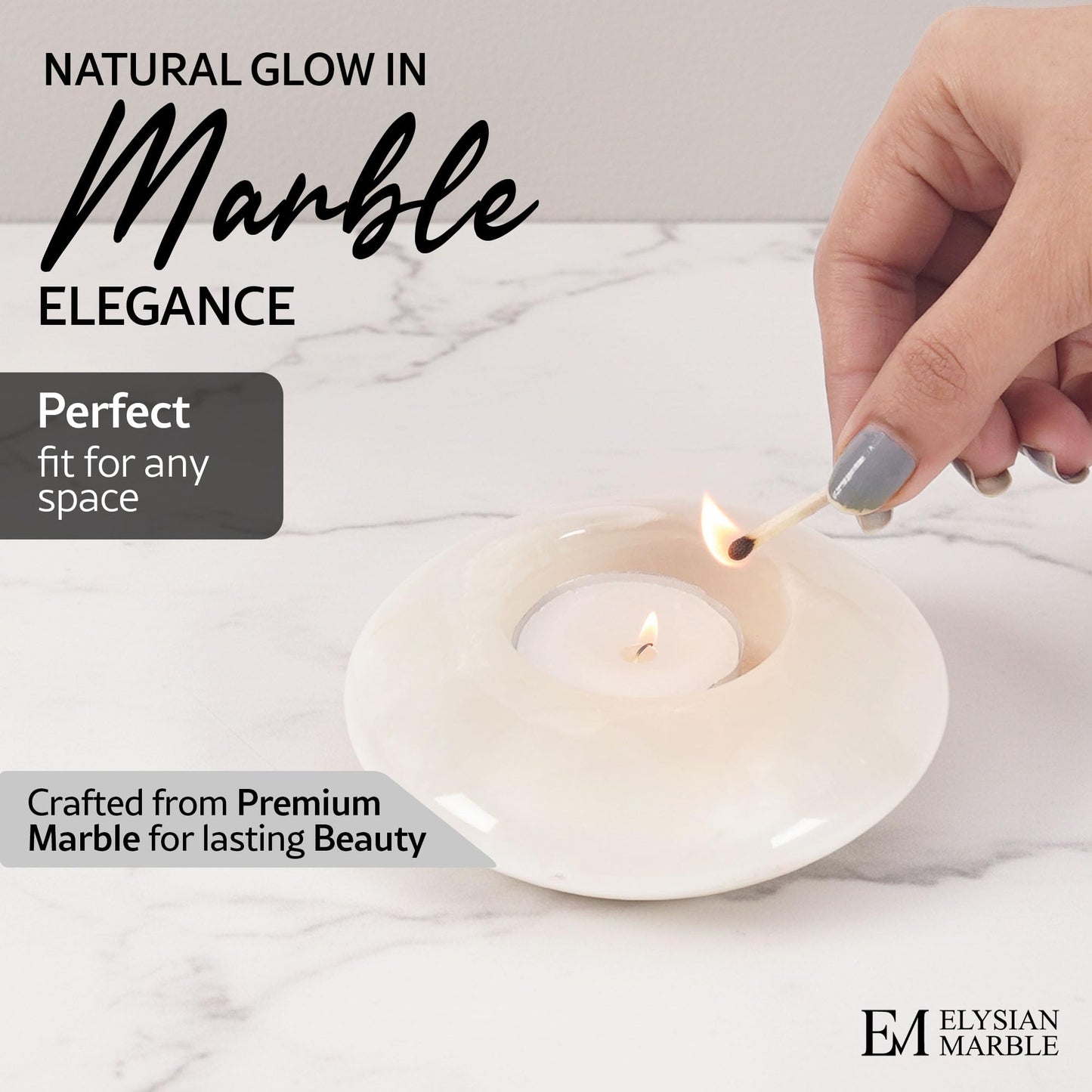 Tea Light Candle Holders Set of 3 – Handcrafted Natural Marble Tealight & Votive Holders in Graduated Sizes (4", 3.5", 3"), Decorative Stone Candle Holders for Home Décor & Table Centerpieces