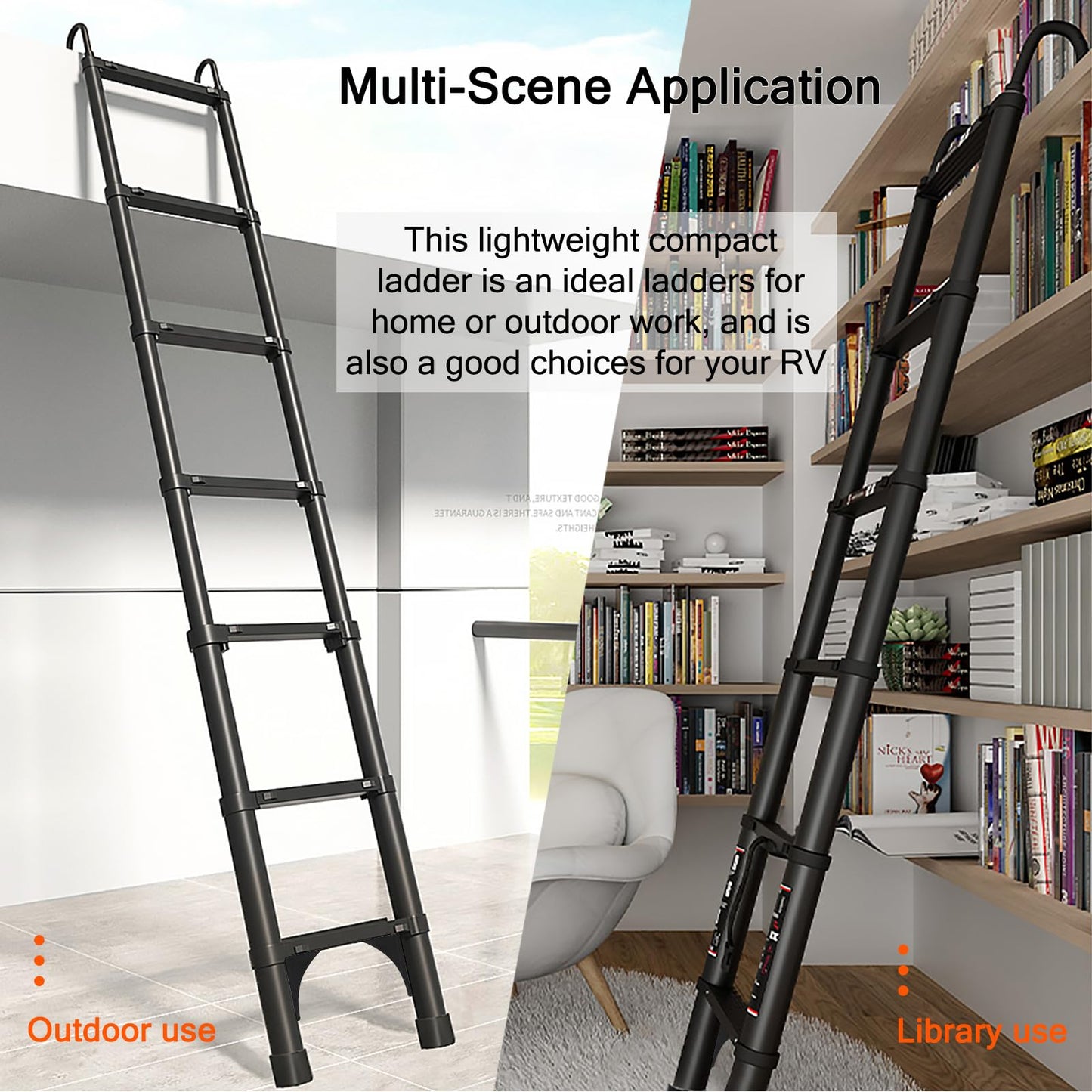 ARCHOM Telescoping Ladder 15 FT - Aluminum Telescopic Ladder with Hooks - Folding Extension Ladders for Home Work Loft Roof Attic RV Ladder with EN131 Certification - 330lbs Max Capacity (Black)