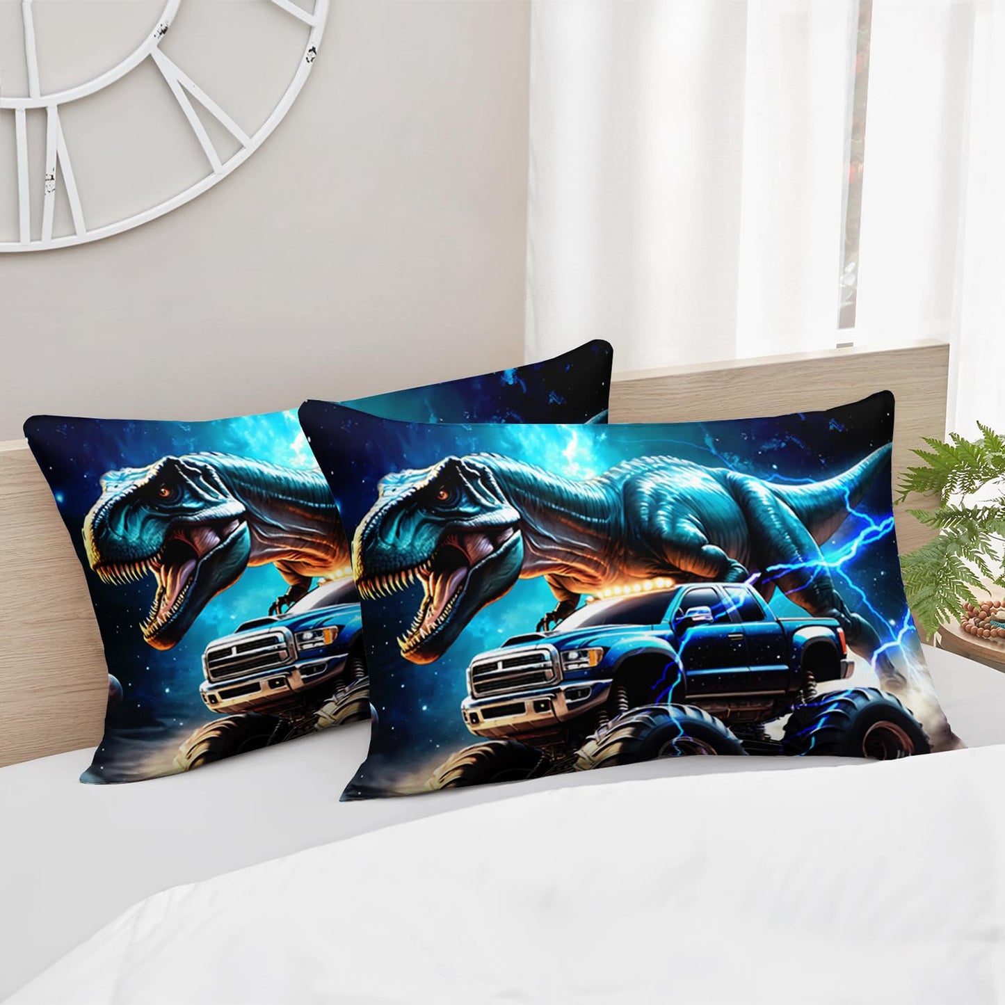 AILONEN Kids Dinosaur Comforter Monster Truck Bedding Twin Size,3D Space Galaxy Dinosaur Comforter Set,Monster Bedding for Boys,3-Piece,1 Comforter + 2 Pillowcases