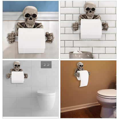 OwnMy Skull Toilet Paper Holder Wall Mount Toilet Tissue Roll Paper Storage Holder Skeleton Tissue Towel Shelf Rack - Bathroom Resin Tissue Roll Holder Wall Decoration for Halloween Ghost Festival