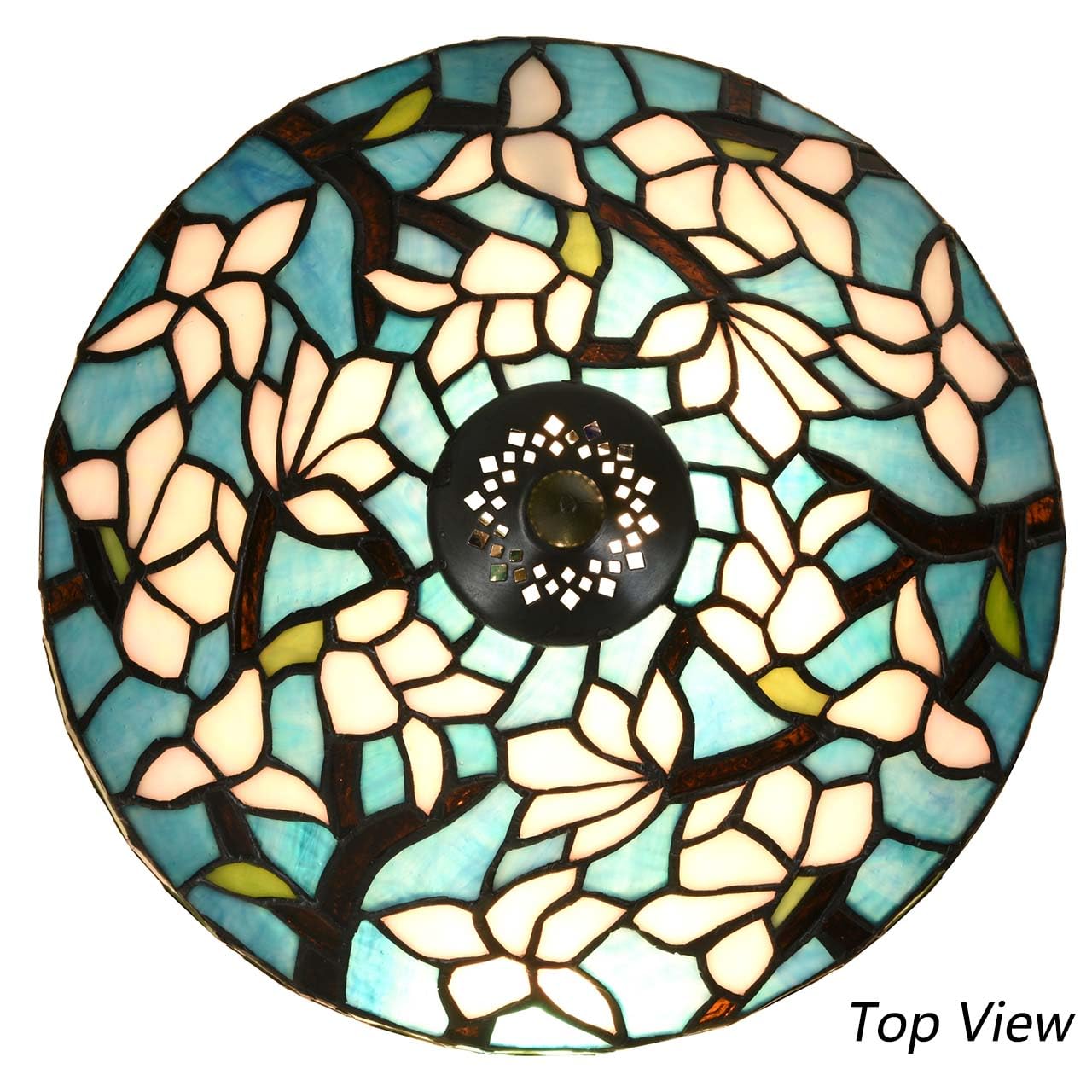 Bieye L10905 Tiffany Style Stained Glass Mushroom-Shaped Double Lit Table Lamp for Home Decor (10-inch, White Magnolia)