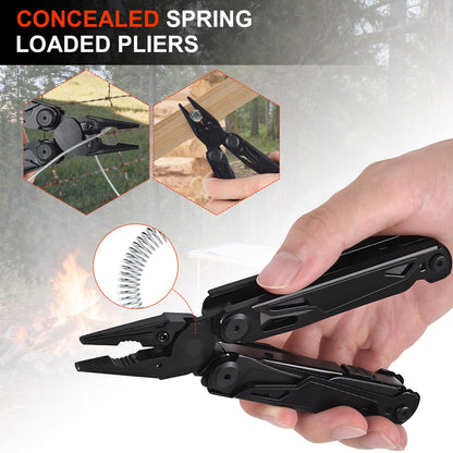 JIEHET Multitool, 28-in-1 Stainless Steel Multi-Tool with Pocket Knife, Self-locking Pliers, Bottle Opener Professional Multi Tool for Outdoor, Survival, Camping, Hiking, Hunting - Black