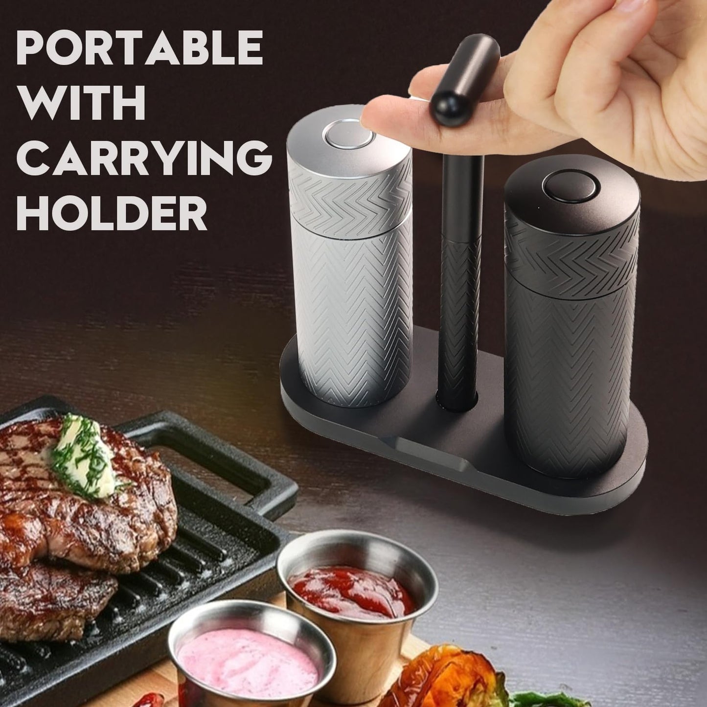 ARKNOAH Salt and Pepper Grinder Set 2-Pack with Stand, Adjustable Coarseness Mill - Aerospace Aluminum Body, Stainless Steel & Ceramic Core, Refillable Spice Grinders for Kitchen & BBQ