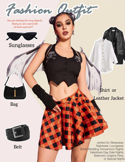Avidlove Halloween Dress for Women Pleated Skirt School Girls CostumeA Line Mini Short Skirt (Pumpkin Plaid, Medium)