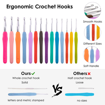 MYBAGZING Crochet Hook Case with 14 Size Crochet Hooks Set 2mm(B)-10mm(N) Ergonomic Crochet Hooks with Crochet Case Stand Up - Crochet Hook Organize for Crochet Lovers, Crochet Kit for Beginners