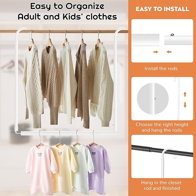 Hanging Closet Rod Adjustable Width Height Closet Rod