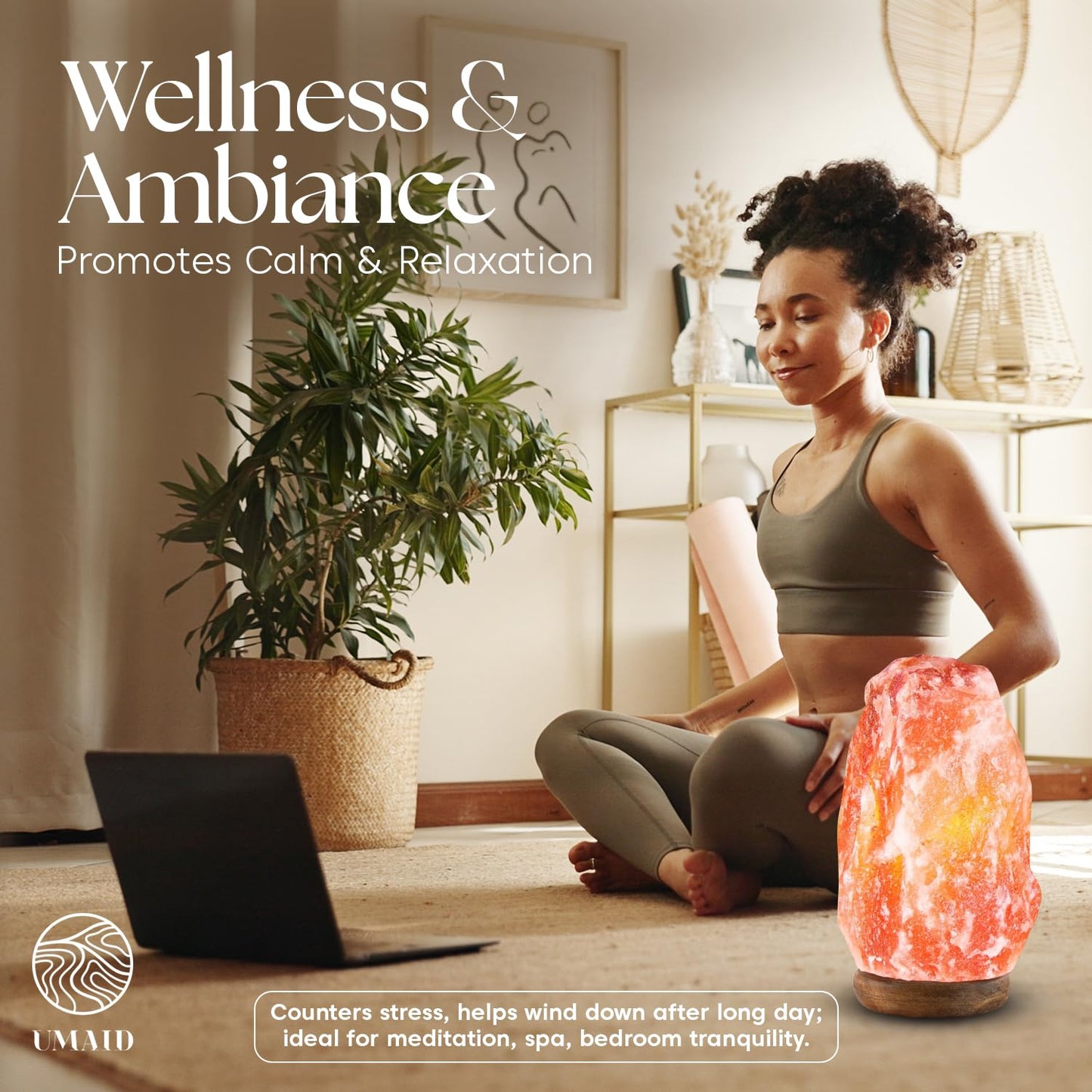 UMAID Himalayan Salt Lamp 8–10"(7–11 lb) Dimmable Pink Rock Salt Lamp with Wooden Base & Night Light Bulb, Spa Decor for Meditation Room, Massage Stones Ambiance, Desk & Bedroom,Gifts for Men & Women