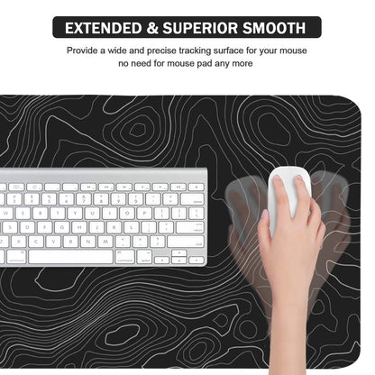 Topographic Mouse Pad, Extended Gaming (35.4x15.7 in), Desk Mat Laptop Waterproof Decor Writing for Work, Game, Office, Home - Topographic Contour