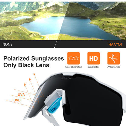 HAAYOT Polarized Cycling Glasses,Sports Sunglasses for Men Women,Baseball Biking Running Sunglasses 5 Lenses White Blue