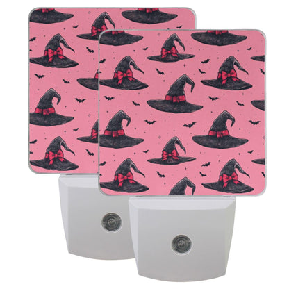 Halloween Witch Pink Bow Happy Halloween LED Sensor Night Light Set of 2 Happy Black Bat Castle Moon Spooky Ghost Boo with Adjustable Brightness Eye-Caring for Home Bedroom Office Parlour