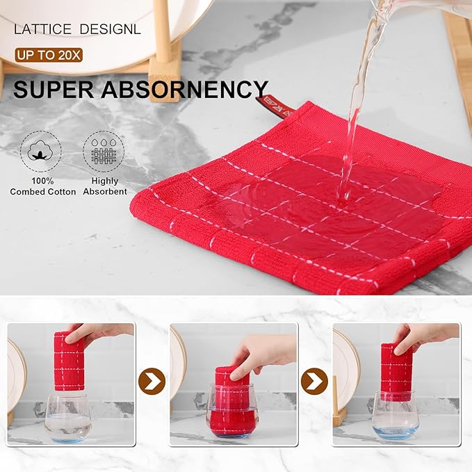 Mordimy 100% Cotton Terrycloth Kitchen Towels and Dishcloths Sets, Soft and