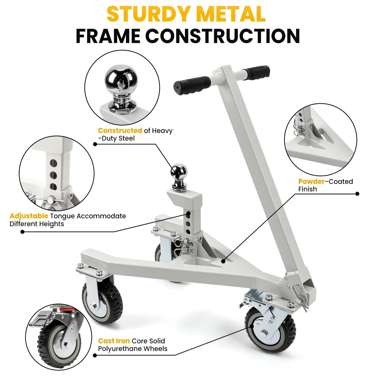 RVSNAIL Trailer Dolly-Heavy Duty Trailer Mover Supports 20,000 lbs Load & 3,500 lb Max Tongue Weight, Universal Fit for RV, Boat, Camper, Jet Ski, Motorcycle, Includes 2" & 2-5/16" Receiving Tongues