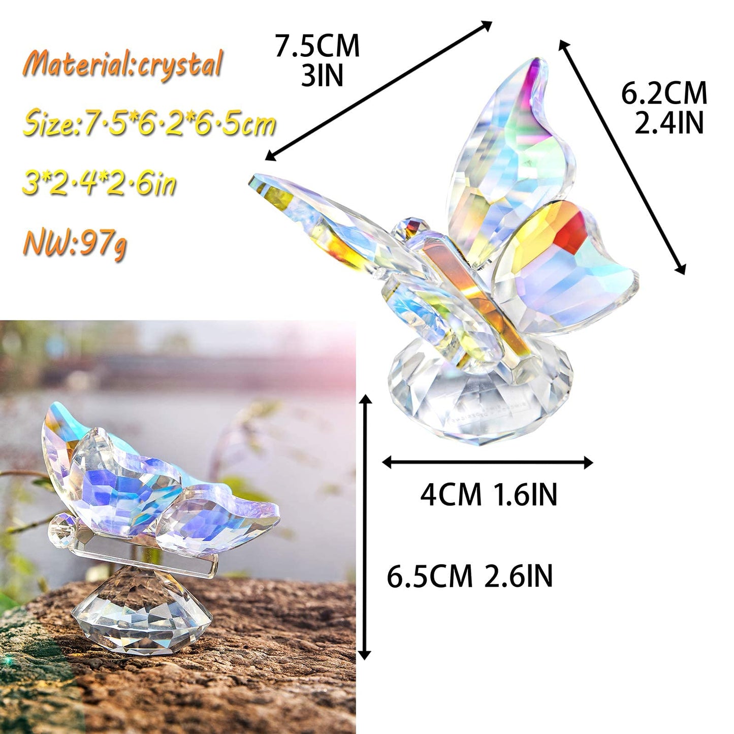 H&D HYALINE & DORA Handmade Butterfly Design Crystal Animal Figurine Collection Paperweight Gift