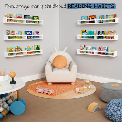 Harwaya Large Nursery Book Shelves Wall Mounted for Kids Room, White Floating Nursery Bookshelf for Baby Girls Boys Bedroom, Toddler Kid Book Shelf for Classroom Library (32 Inch Long Set of 3)