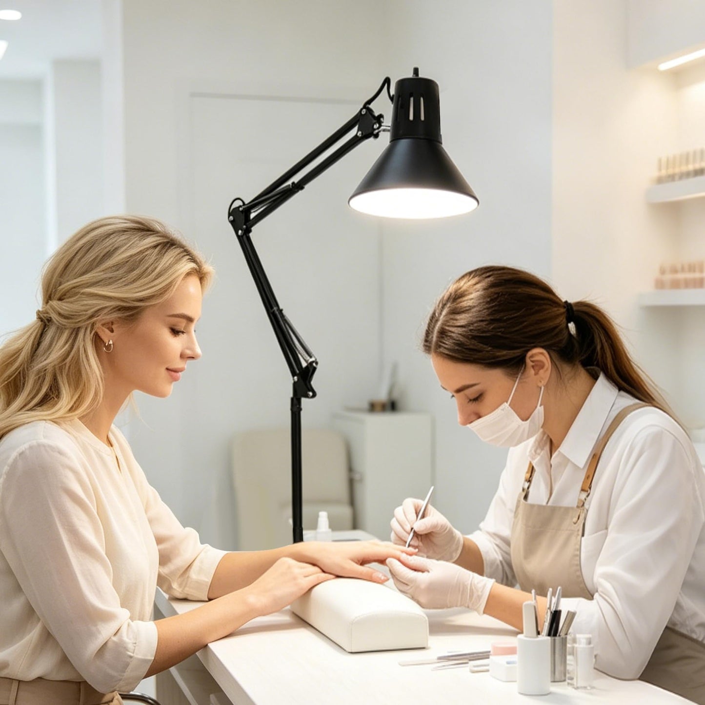 Desk Lamp With Clamp for Home Office, Eye-Caring Clip on Light with Adjustable Extra Tall Metal Swing Arm, High Intensity Clamp Lamp w/LED Bulb, Architect Task Table Lamps for Study, Workbench-B/5000k