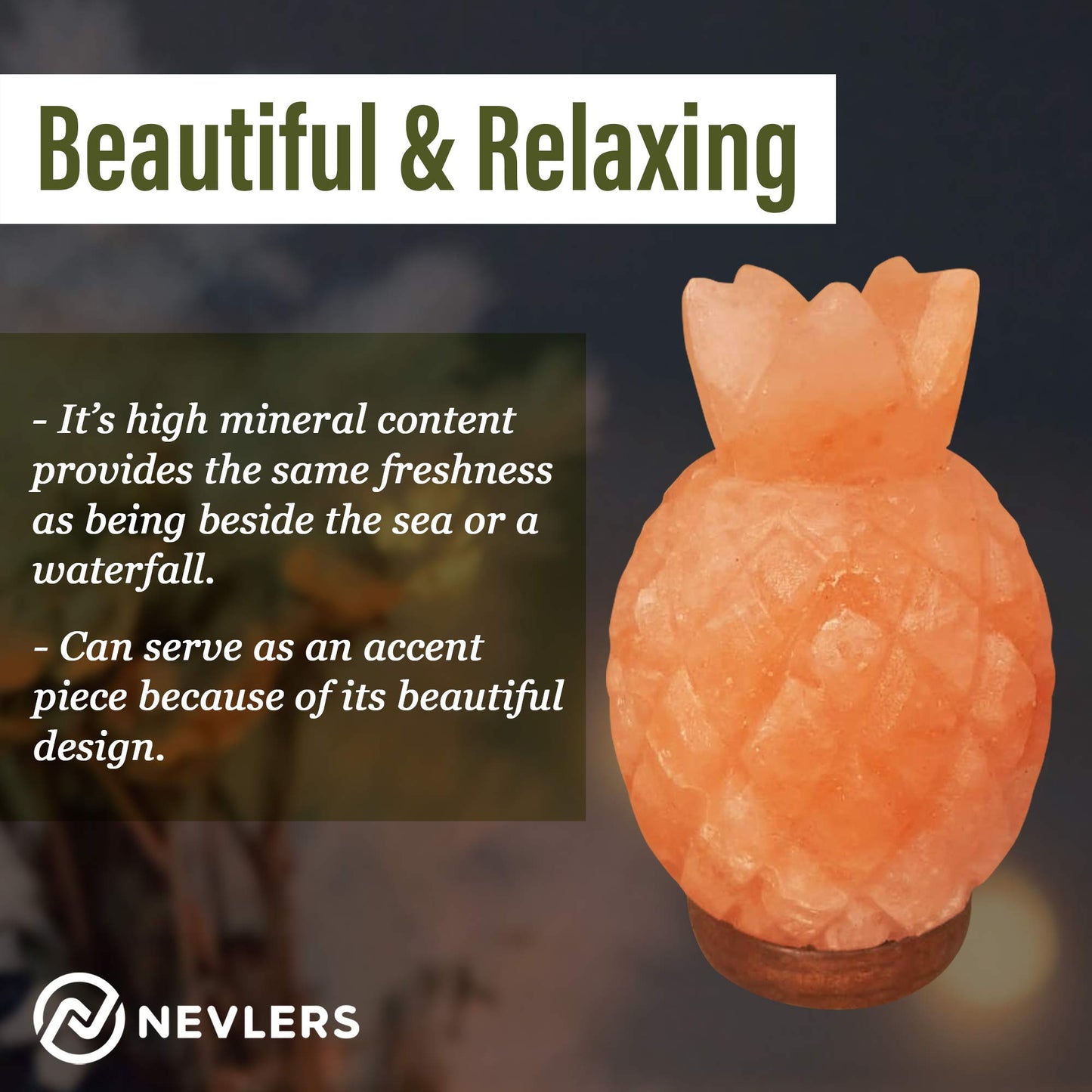 Nevlers Pineapple Shape Pink Himalayan Salt Lamp w/Wood Base| 7-8 lbs & 7"- 8" Tall Himalayan Pink Salt Lamp w/Dimmer Cord & Light Bulb| 100% Salt Rock Lamp | Ambient Salt Crystal Lamp for Home Decor