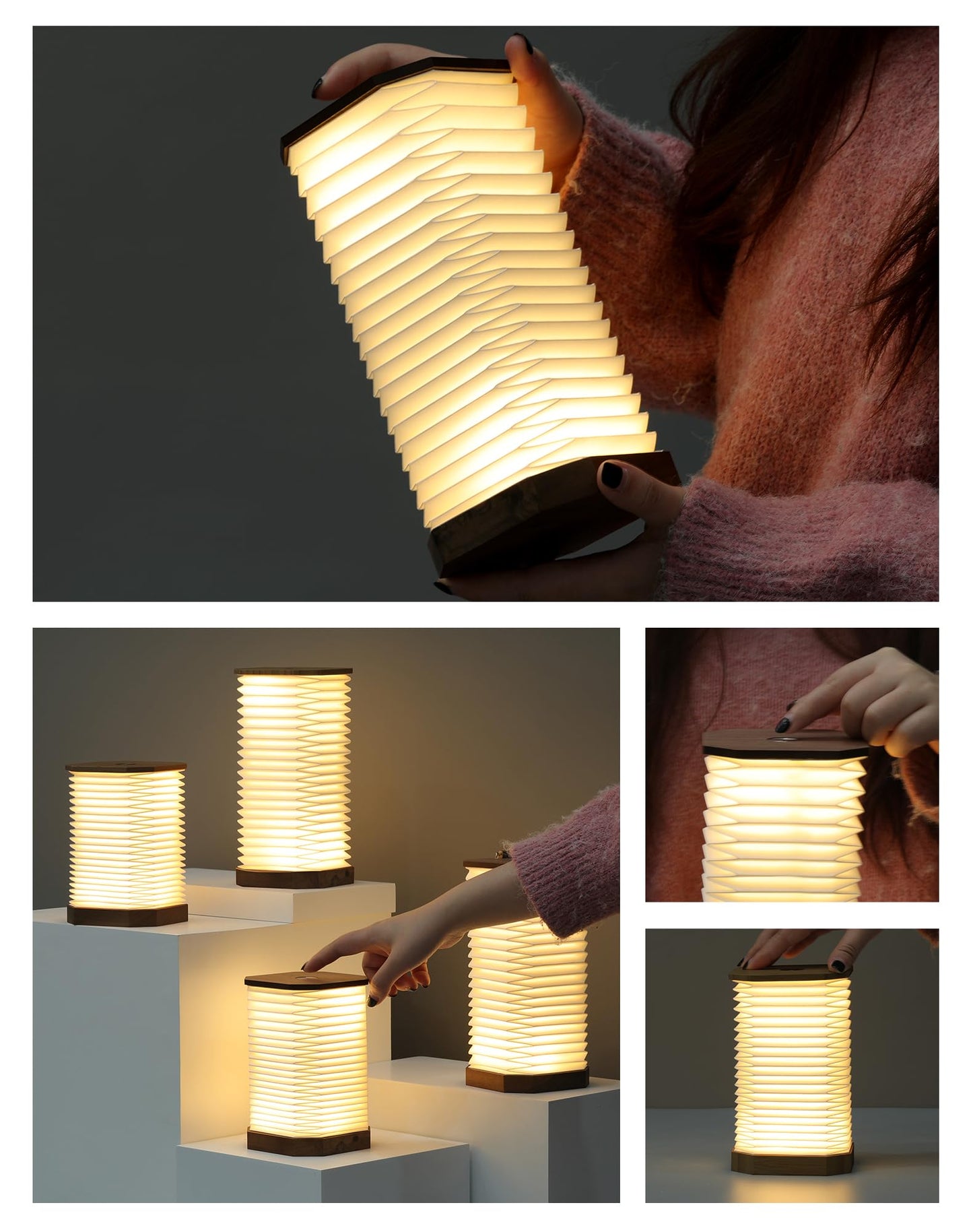 ZBOLE Bedside Table Lamp for Bedroom, Vertical Accordion Lamp with Warm Light, Adjustable Height & Brightness, USB Charging, Study Reading Light for Living Room, College Dorm, Home, Office