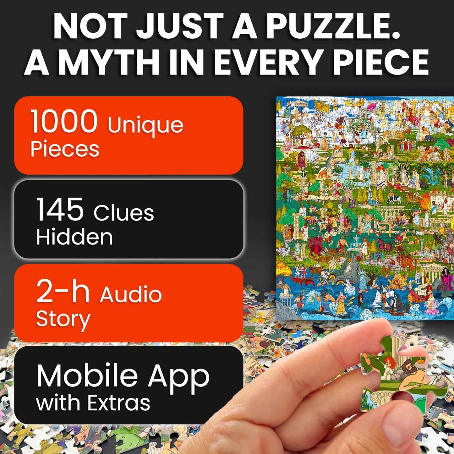 QUOKKA 1000 Piece Puzzle for Adults Greek Gods - Adult Puzzles with Secret Tasks & Immersive Audio Story of Ancient Myths and Legends for Deep Relaxation for Challenge Puzzle Lovers