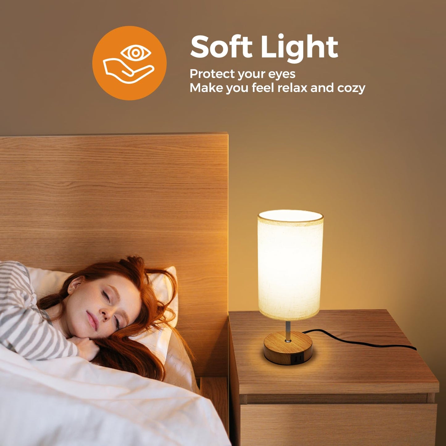 Suright Touch Control Bedside Lamps, 3-Way Dimmable Table Lamp with USB A+C Charging Ports, Touch Lamps Bedside with Linen Fabric Shade, Small Table Lamp for Bedroom Living Room (LED Bulb Included)