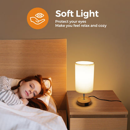 Suright Touch Control Bedside Lamps, 3-Way Dimmable Table Lamp with USB A+C Charging Ports, Touch Lamps Bedside with Linen Fabric Shade, Small Table Lamp for Bedroom Living Room (LED Bulb Included)