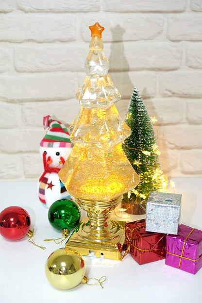 DRomance LED Light Up Musical Snow Globe Christmas Tree, 14 Inch Tall Singing Snow Globe Christmas Tree Shaped with Pedestal