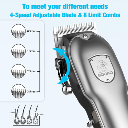 Gooad Dog Clippers for Grooming for Heavy Thick Hair&Coats,Low Noise Dog Hair Trimmer,Rechargeable Cordless Pet Shaver with Stainless Steel Blade, Dog Grooming Kit for Small Large Dogs Pets (Sliver)