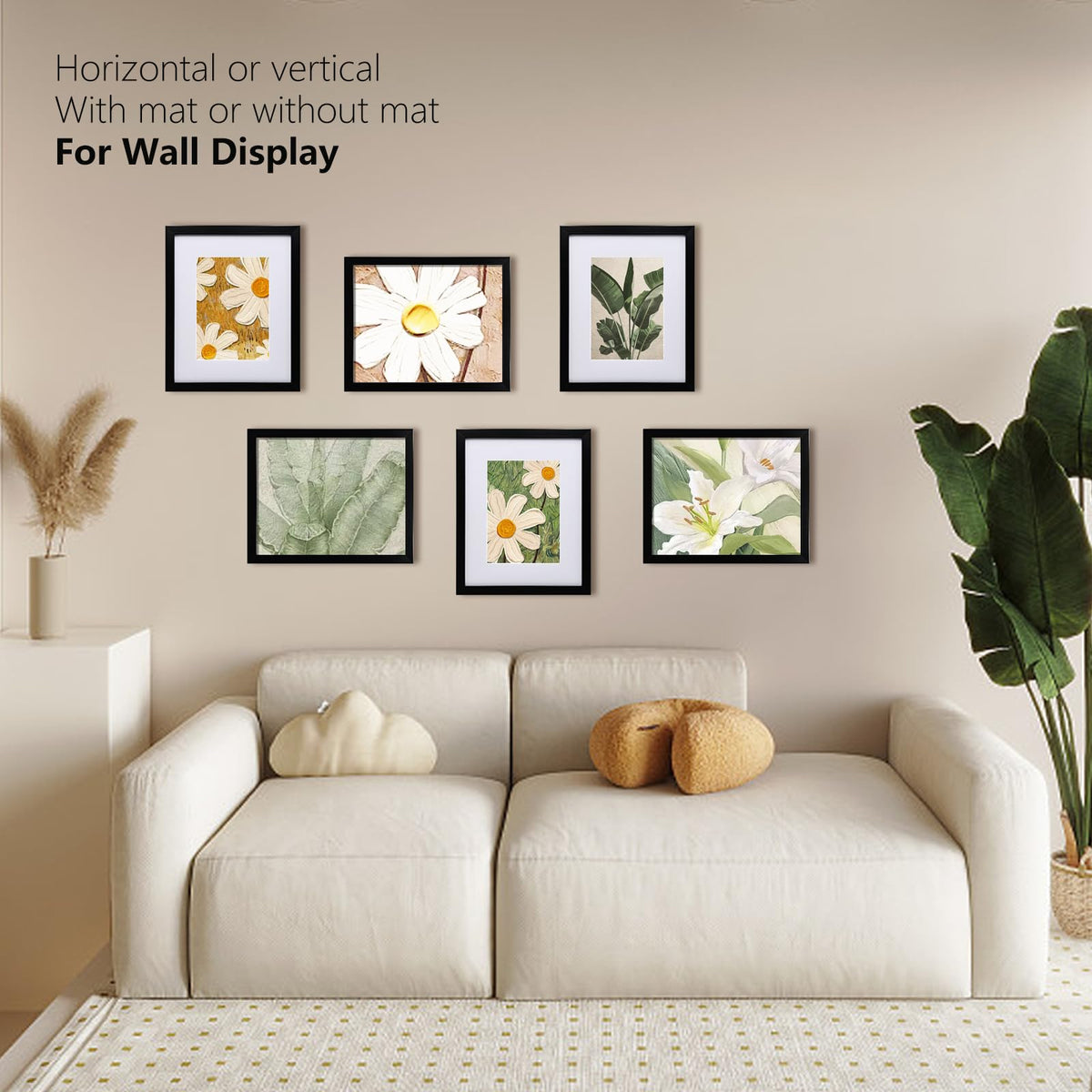 KINLINK 8x10 Picture Frame Black Set of 6, Wooden Photo Frames Matted 5x7 with Plexiglass for 5x7 with Mat or 8x10 without Mat for Table and Wall Display