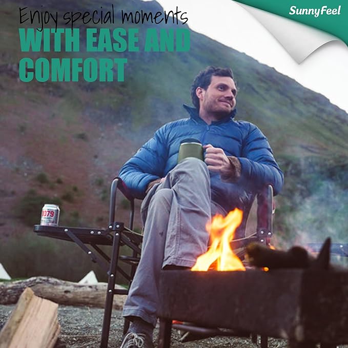 SUNNYFEEL Heated Camping Directors Chair, Heavy Duty,Oversized Portable Folding Chair with Side Table, Pocket for Beach, Fishing,Trip,Picnic,Lawn,Concert Outdoor Foldable Camp Chairs