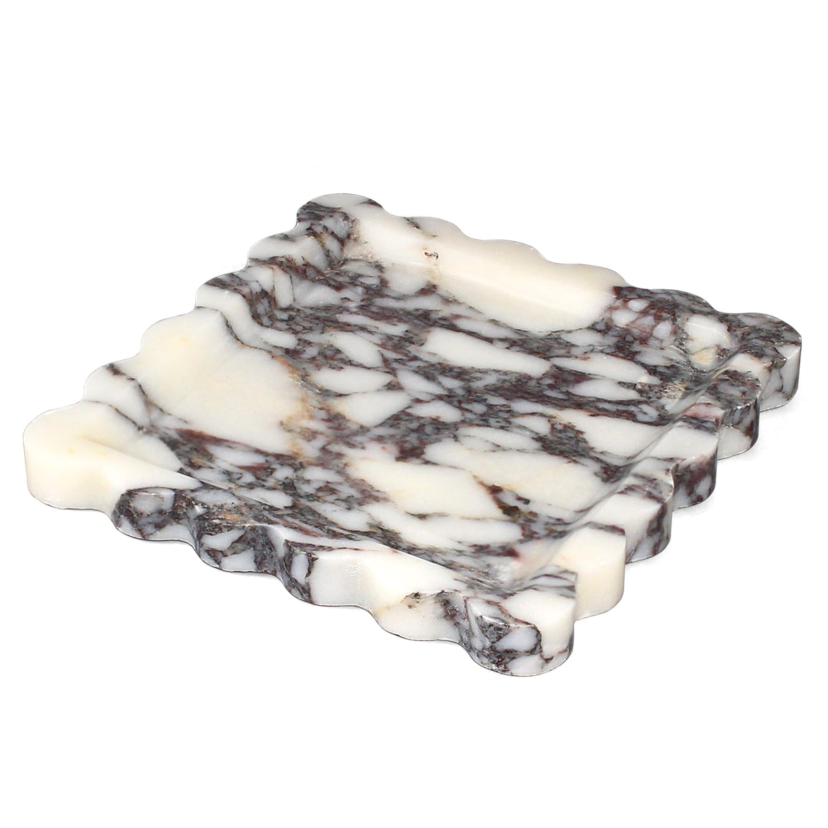Square Marble Vanity Tray with Scalloped Edge - Natural Marble Perfume Tray Decor for Dresser, Vanity, Kitchen, Home Decor, Decorative Square Stone Tray - Calacatta Viola 8 * 8 inch