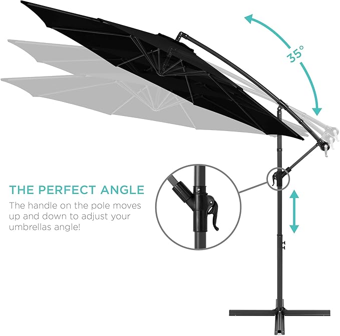 Best Choice Products 10ft Offset Hanging Market Patio Umbrella w/Easy Tilt Adjustment, Polyester Shade, 8 Ribs for Backyard, Poolside, Lawn and Garden - Black