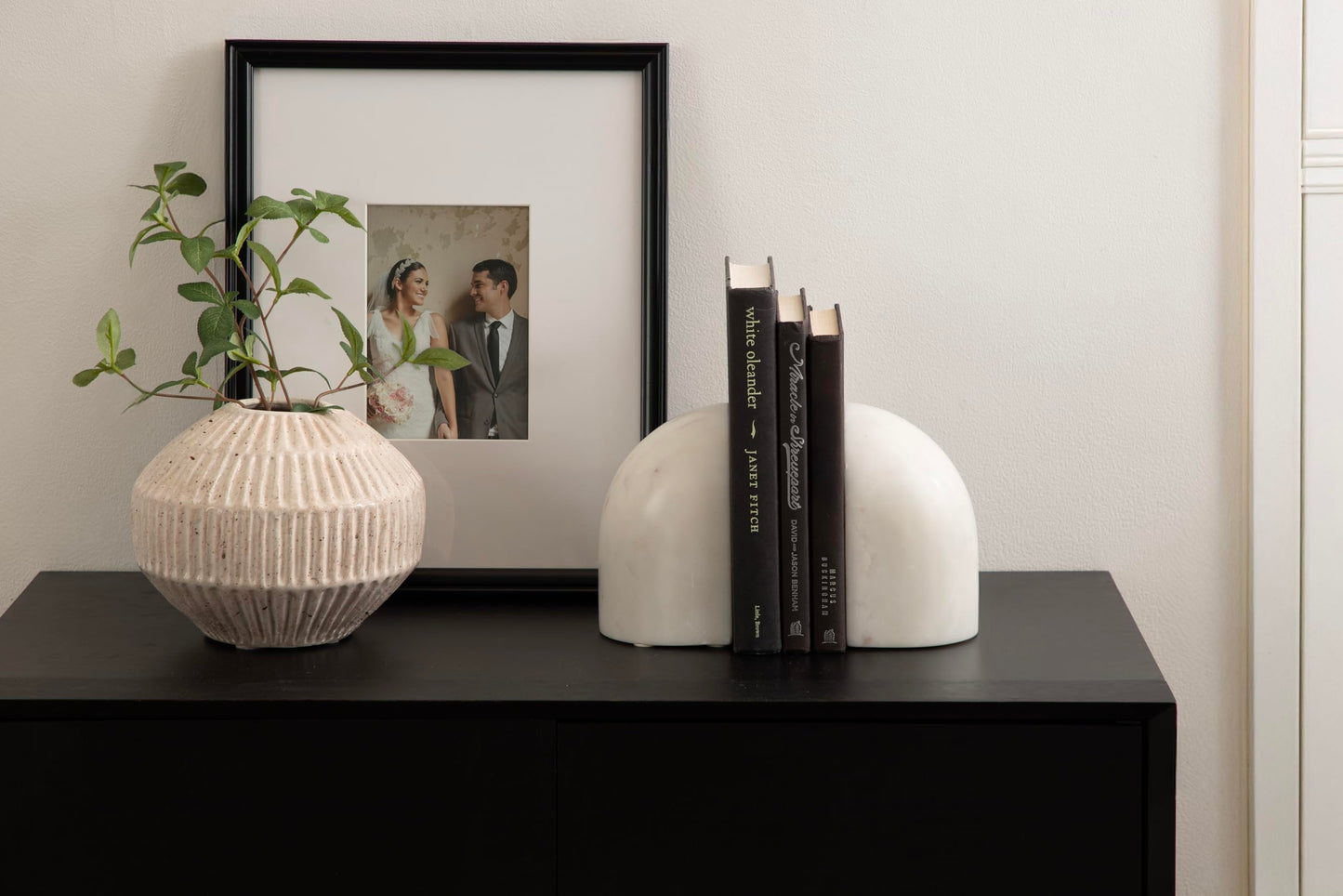 Kate and Laurel Brookhart Modern Two-Piece Marble Bookends for Bookshelf Decor, Set of 2, 4 x 4 x 6, White Marble, Decorative Stone Bookend Set for Use as Wall Shelf Filler or Entryway Table Decor